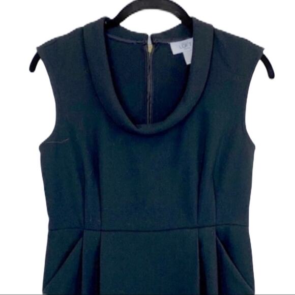 LOFT Dress Black Drape Neck Sheat Sleeveless Pockets Career Women's Size 2P - Picture 5 of 10